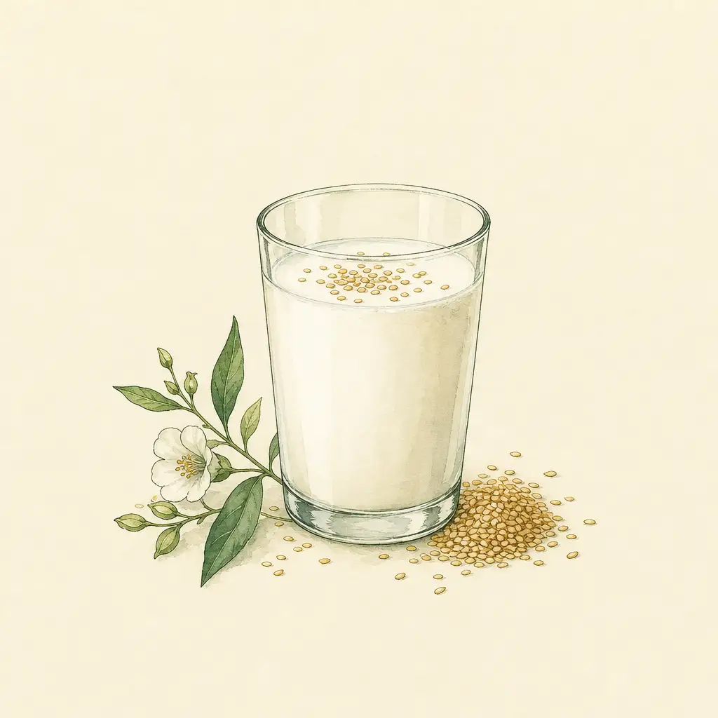 A glass of milk and sesame