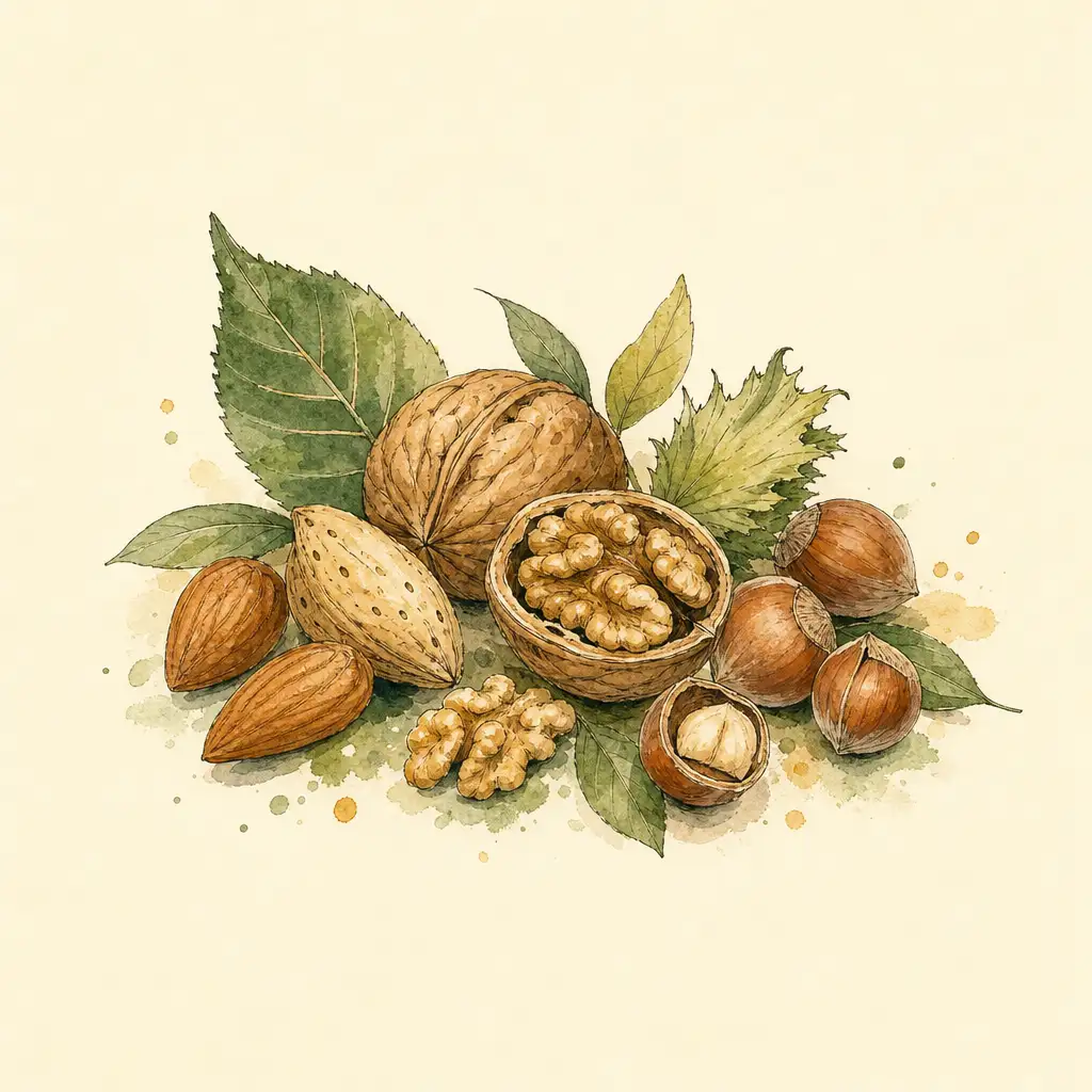Walnuts, hazelnuts and almonds