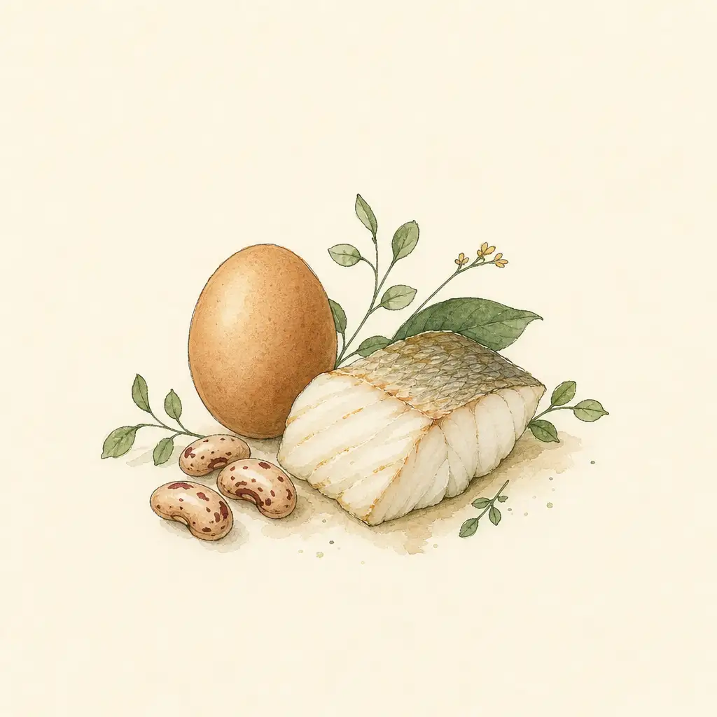 An egg, fish and beans