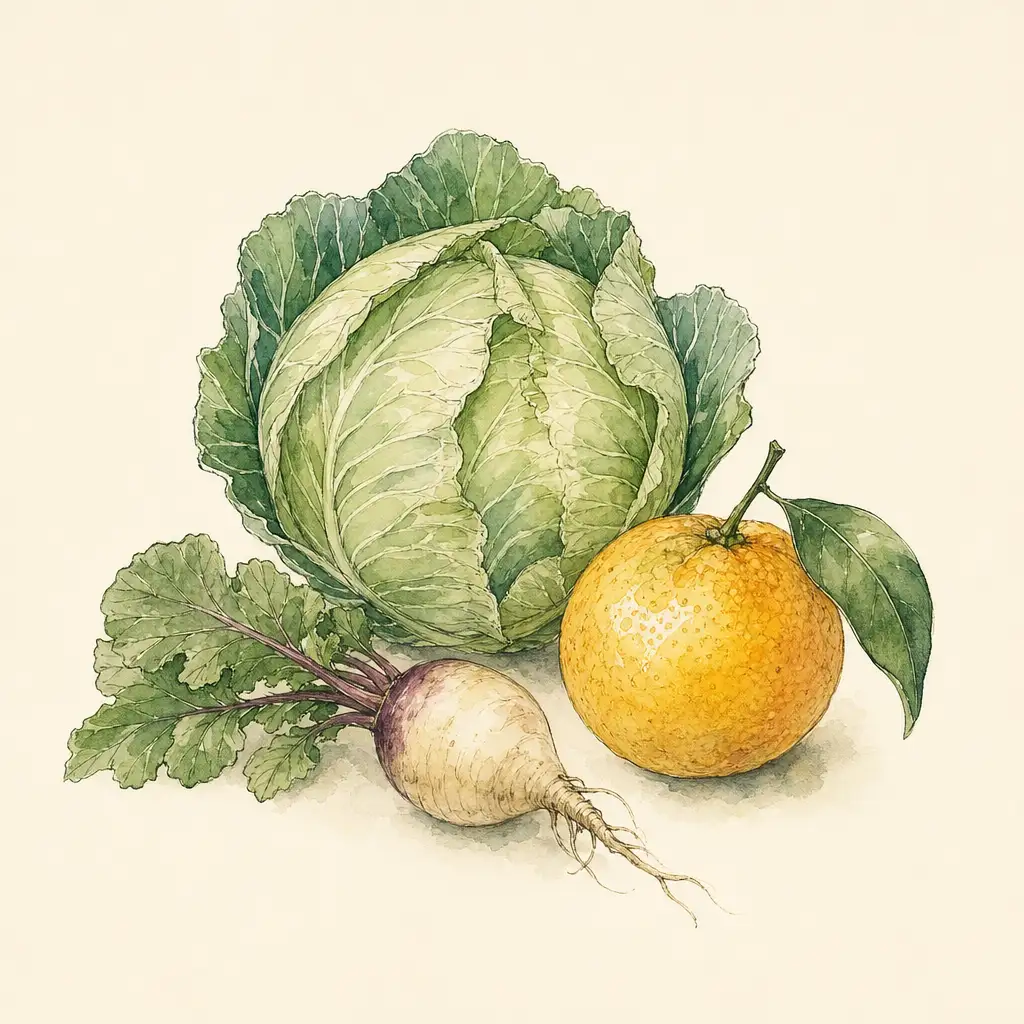 Cabbage, citrus and a root