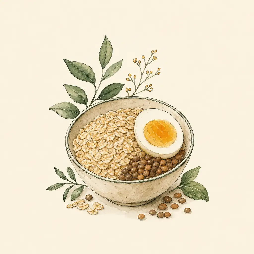 Oats, an egg and lentils