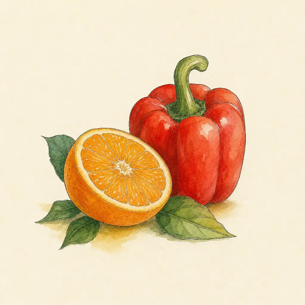 An orange and a red pepper