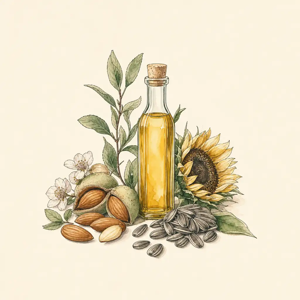 Almonds, seeds and oil